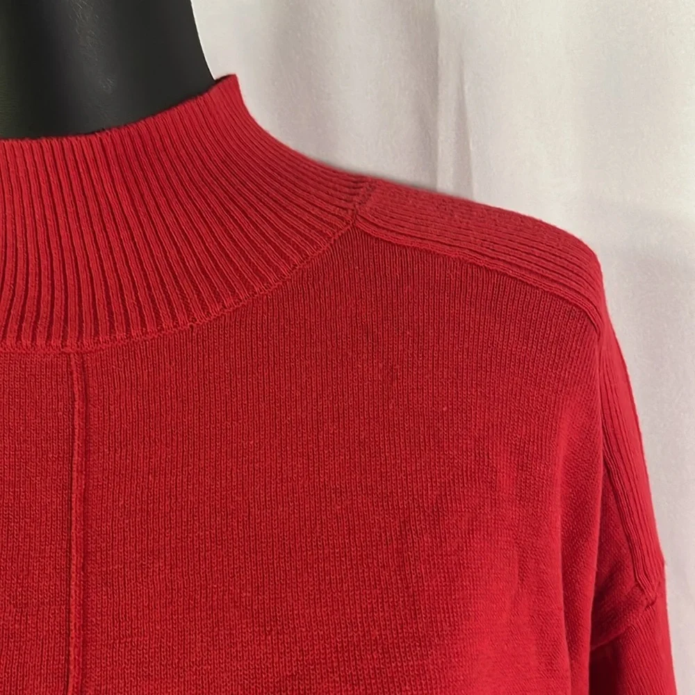 NWT Karen Scott Red Front Seam Mock Neck Cotton Sweater